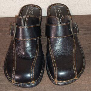 B.O.C. Womens 7 38 Mules Black Leather Born Concept Buckle Comfort Slip-On Shoes